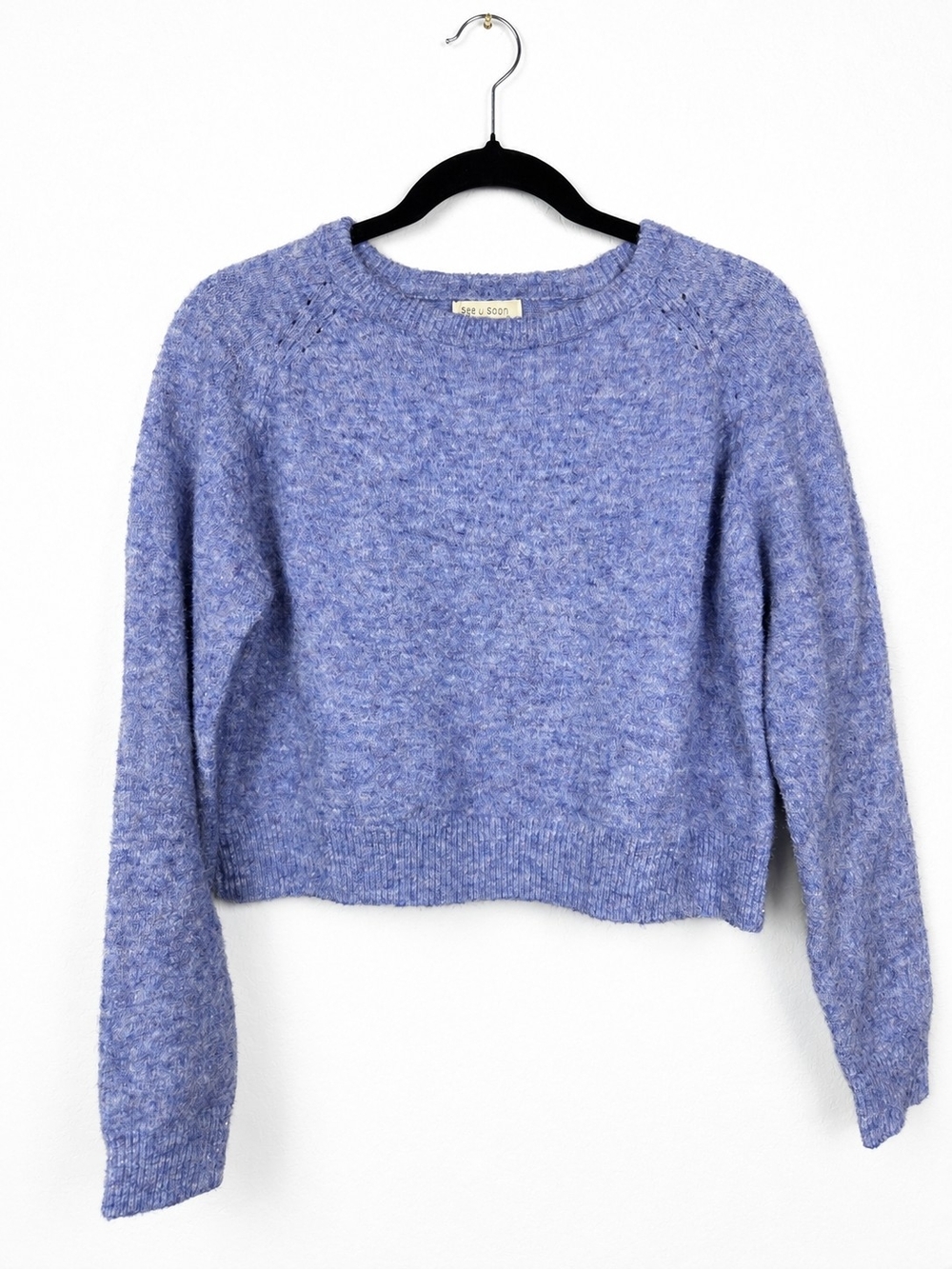 See U Soon Lavender Fuzzy Cropped Sweater Soft Cozy Minimalist S/M Boho